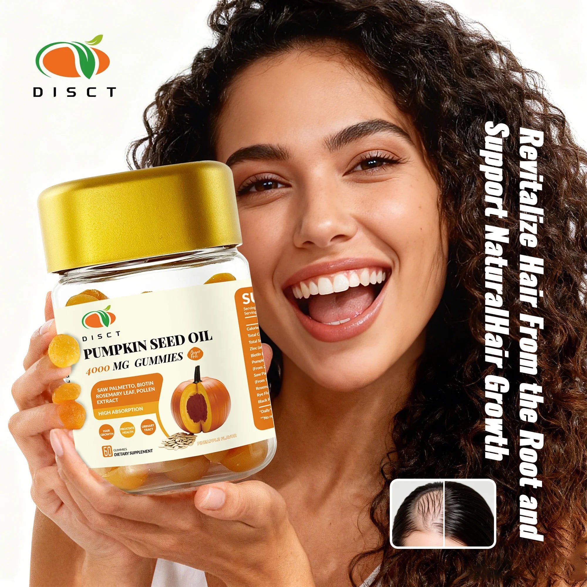 Pumpkin Seed Oil Vitamin Gummies for Hair Growth & Wellness Supplement