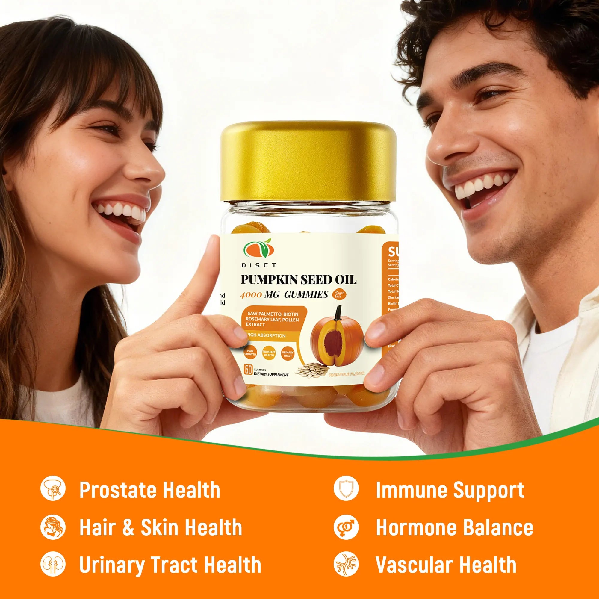 Pumpkin Seed Oil Vitamin Gummies for Hair Growth & Wellness Supplement