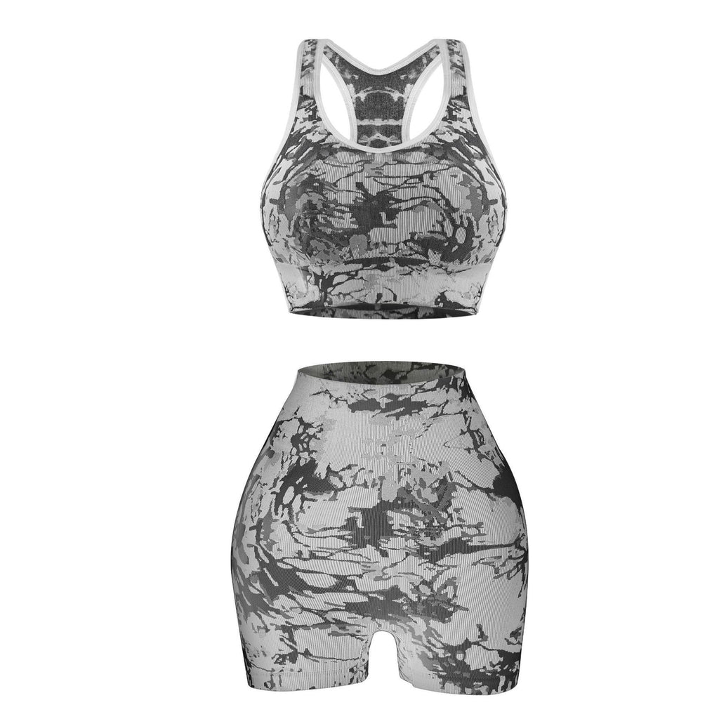 Cross-Border Seamless Knitted Yoga Fitness Wear   Shorts with Breast Pads and Breast-Retracting Vest.