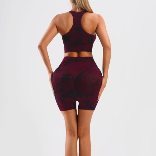 Cross-Border Seamless Knitted Yoga Fitness Wear   Shorts with Breast Pads and Breast-Retracting Vest.