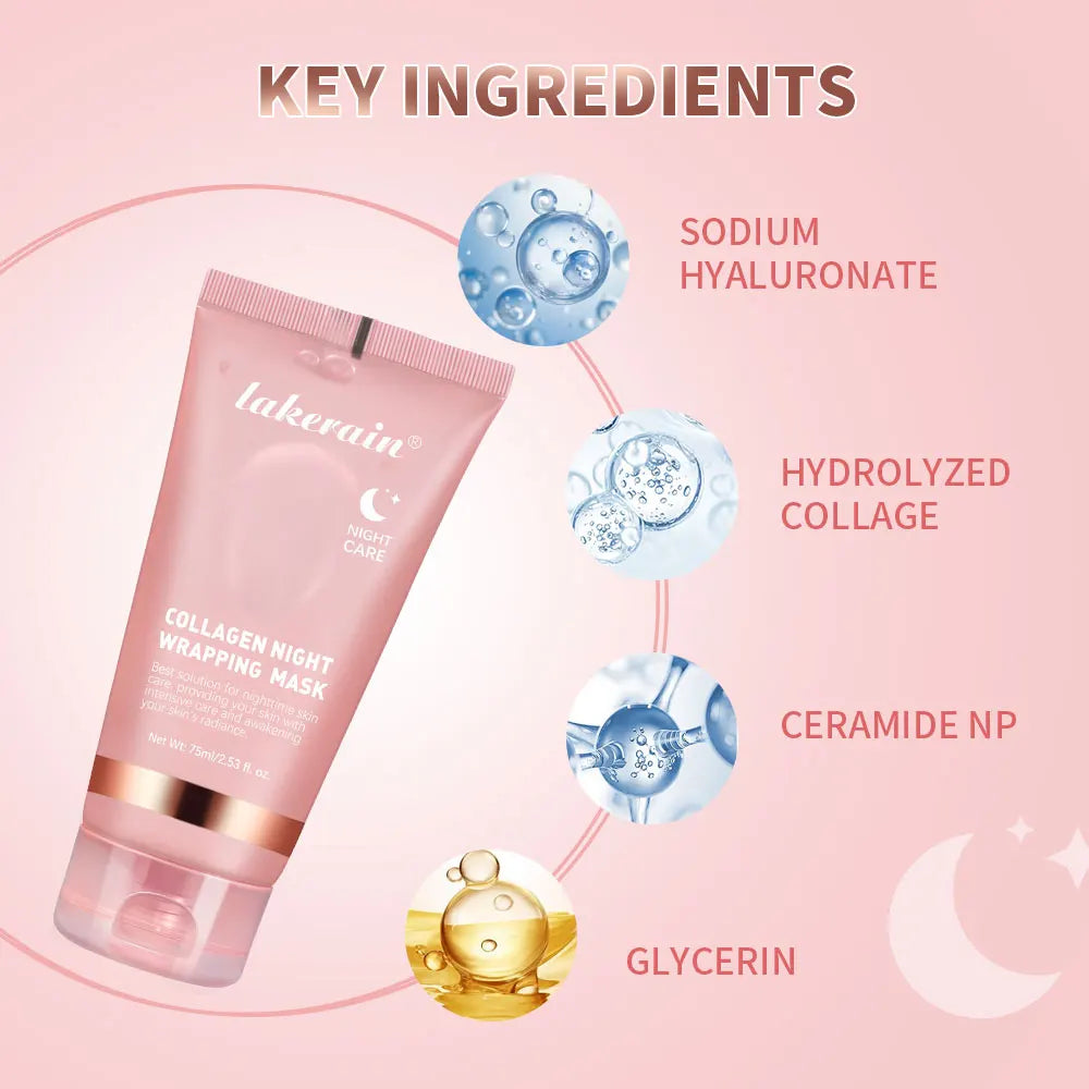 •Collagen Jelly Cream •Hydrolyzed Collagen •Overnight Wrapping Peel-Off Mask 
•Hydrating and Firming •Moisturizing SkinCare