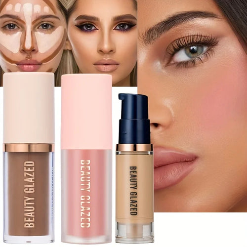 3pcs/Set Long-lasting Waterproof Facial Makeup Set,Blush+Contouring+Foundation.